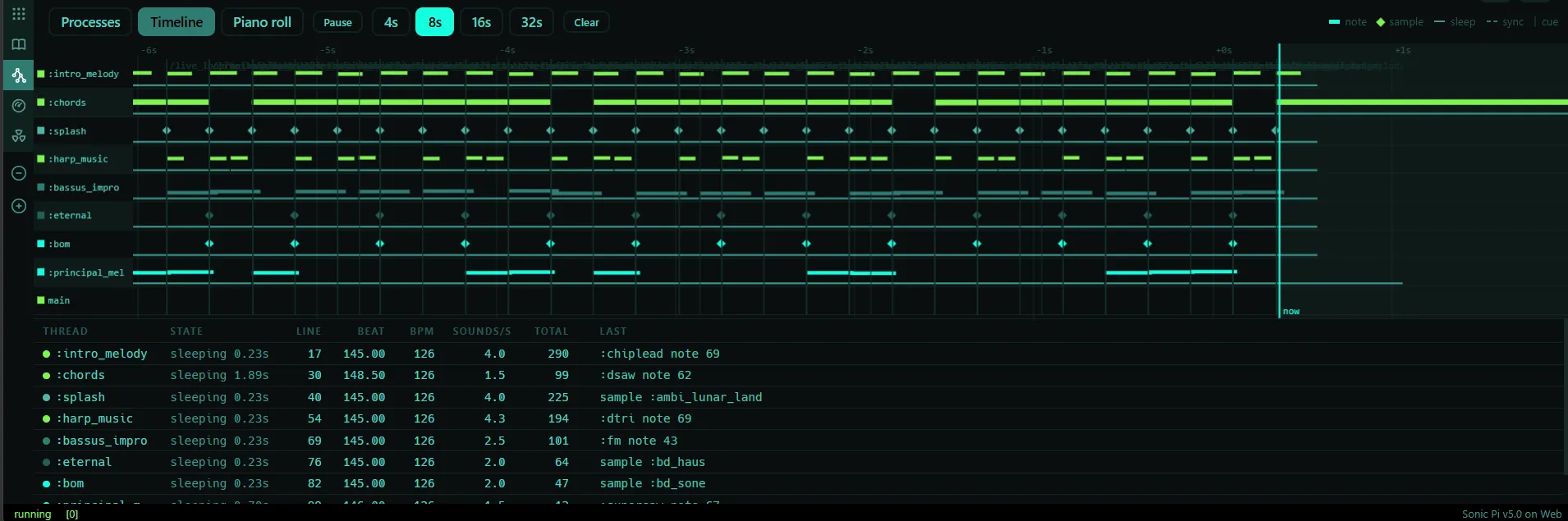 TimeLine in Sonic Pi Web
