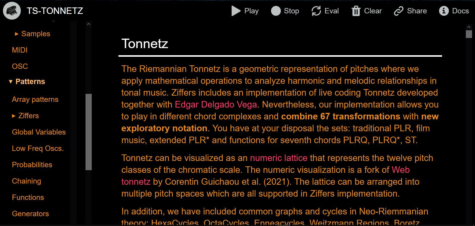 ts-tonnetz in the new live coding environment Topos!